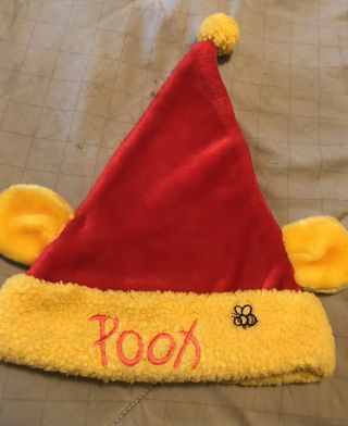 Disney World Winnie The Pooh Plush Santa Hat Red Yellow Christmas Bee Ears