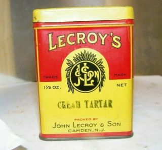 vintage old spice tin - Lecroy ' s cream tartar John Lecroy & son Camden,  N.  J.  3 