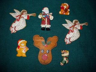 6 Collectible Christmas Angel/reindeer/santa/bears/stocking Refrigerator Magnets