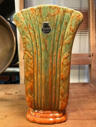 Vintage Art Deco Diana Australian Pottery Vase Mottled Fan Shape 21cm