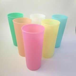Vintage Tupperware Set Of 6 Pastel Color Stackable Tumblers Cups 16 Oz 107