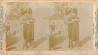 1893 Native American,  Sioux Chief,  Chicago World Fair, .  Stereoview Photo 2