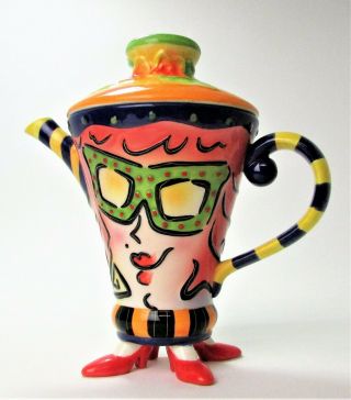 Lady Pattern Red High Heels Studio Designworks Ceramic Small Hand Painted Teapot