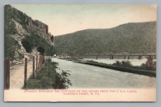 C&o Canal & Railroad Bridge Harpers Ferry West Virginia Hand Colored 1916