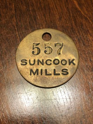 Suncook Hampshire Suncook Mills Factory Brass Tag Tool Check Employee