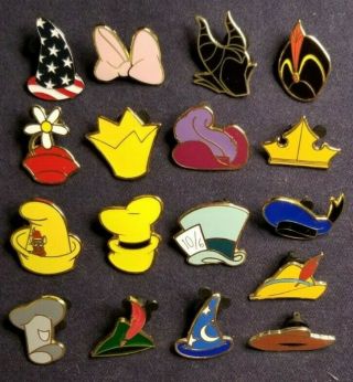 Disney Trading Pins Character Hat Complete Set Of 17 Shown