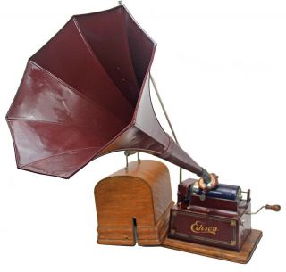 Edison Maroon Gem Cylinder Phonograph W/ Matching Fireside Horn,  K Reproducer
