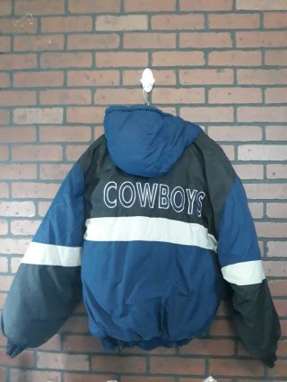 Vintage 90s Logo 7 Gameday Dallas Cowboys Hooded Blue Puffer Jacket Mens Medium