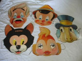Vtg 1939 Gillette Blue Blade Premium 5 Walt Disney Masks Pinocchio Cleo Figaro
