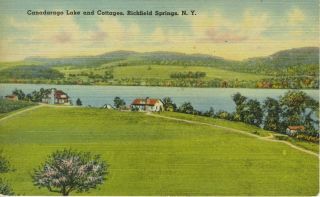Canadarago Lake And Cottages Richfield Springs Ny Vintage Linen Postcard D16