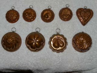 Vintage Set Of 9 Copper Jello Molds/wall Hangings