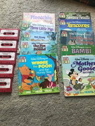 10 Walt Disney Books And Tapes On 5 Cassettes Mickey,  Pooh L,  Lady And The Tramp