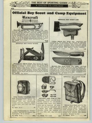1936 Paper Ad Rexcraft Official Boy Scout Bugle Marble Knife & Sheath Axe Pack