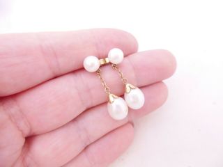9ct Gold Cultured Pearl Vintage Drop Earrings,  9k 375