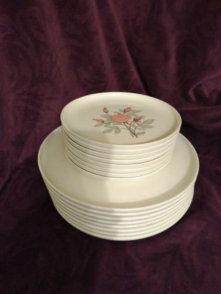 Melmac Aztec Rose Dishes 8 Plates 8 Saucers With Pink Tray