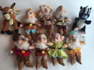 Walt Disney World The Seven Dwarfs,  Bambi & Thumper 7 " Bean Bags W/tags