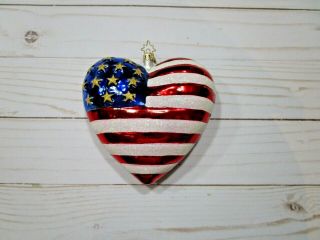 Christopher Radko " Brave Heart " Ornament Heart Flag