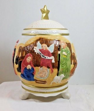 Nativity Scene Setting Footed Christmas Cookie Jar - Jay Import