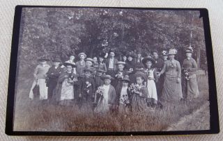 CABINET PHOTO PORTRAIT OF A LARGE GROUP ON AN OUTING PICKING WATER LILIES 2