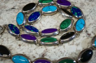 Vtg Hand Crafted Sterling Silver Mexico Bracelet & Necklace Turquoise Onyx &More 3