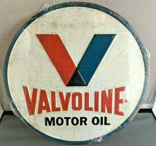 Round Valvoline Motor Oil Distressed Style Embossed Tin Metal Sign Man Cave Shop