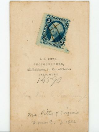 CIVIL WAR CDV THOMAS C PITTS OF ACCOMACK COUNTY VA BY YOUNG OF BALTIMORE W/STAMP 3