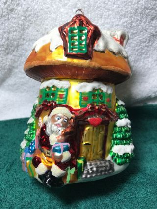 Christopher Radko Mushroom House Christmas Ornament Santa Reindeer 6.  25 "