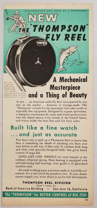 1946 Print Ad The Thompson Fly Fishing Reel Mechanical Masterpiece San Jose,  Ca