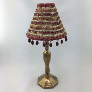 Partylite Candle Holder With Beaded Lamp Shade Dangle Beads 12 " High Retired