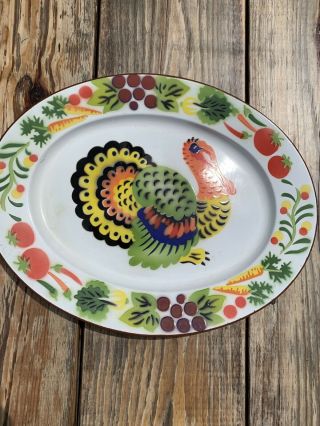 Vintage Enamelware Thanksgiving Turkey Platter - 17.  75 " Wide