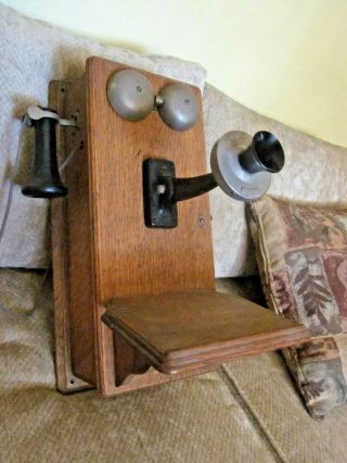 Western Electric Oak Wood Magneto Wall Telephone.