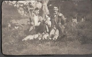 Vintage Photograph Hunting Dog Gun Shotgun Rabbits Stuyvesant York Old Photo