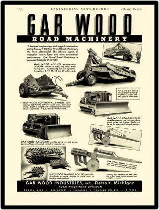 1940 Gar Wood Road Machinery Metal Sign: Ripper,  Roadbuilder,  Continental,
