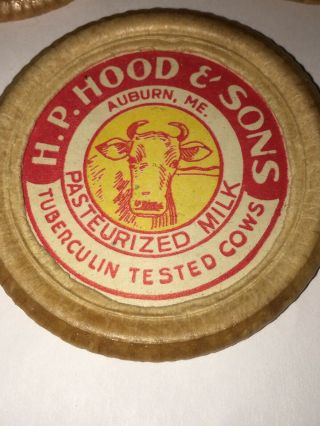 Four Vintage H.  P.  Hood & Sons Milk Bottle Caps Auburn,  Me