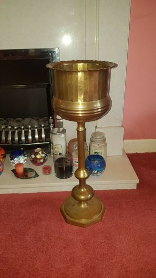 Vintage Brass Plant Stand/jardiniere 2ft Tall.  Ideal Wine Cooler.  Octaganol Base