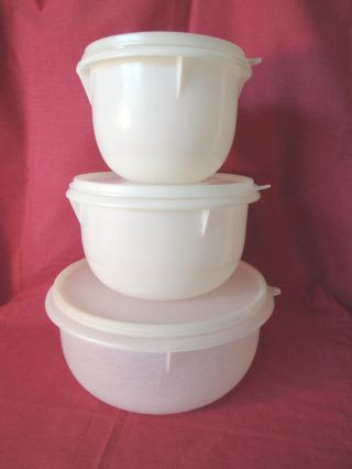 Vintage Tupperware Mixing Bowl Set Of 3 With Lids,  Guc