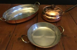 Vintage Solid Copper Pot Pan Set Cookware Tin Lining