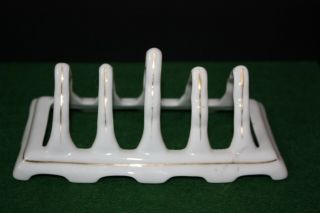 Vintage White Porcelain Toast Rack Made In Czechoslovakia Gold Trim
