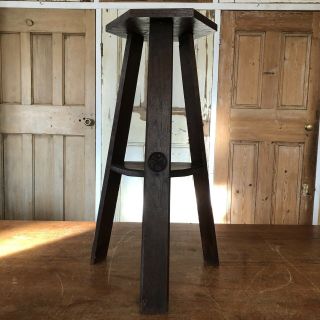 Vintage Arts And Crafts Oak Torchere Plant Stand Jardiniere