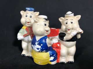 Three Little Pigs Band Walt Disney Toothbrush Holder Bisque Japan 1930’s 11h