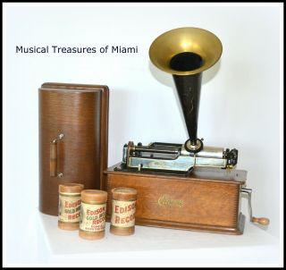 Edison Home Cylinder Phonograph With Horn & 20 Cylinders - Ships Worldwide