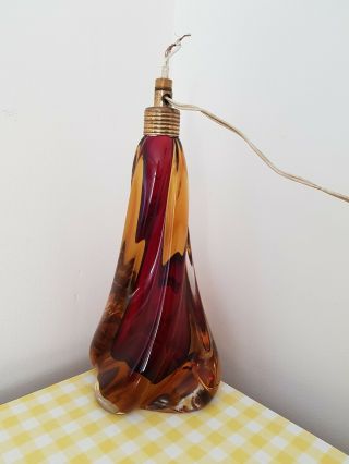 Vintage 1960’s Murano Sommerso Italian Art Glass Twist Swirl Lamp Base Red Amber