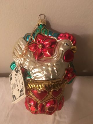Polonaise French Hen Glass Christmas Ornament