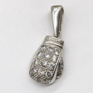 Vintage Solid Sterling Silver Boxing Glove Gem Set Heavy Well Made Pendant Charm