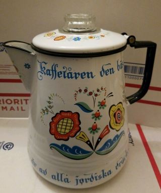 Large Vintage Berggren Enameled Coffee Pot Swedish Kaffetaren Den Basta