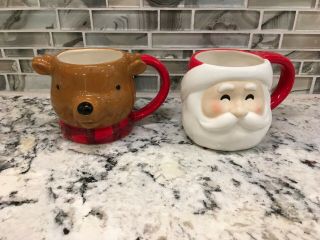 Santa Claus & Reindeer Face Coffee Mugs Cups Christmas Target Threshold