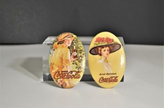 Vintage Coca Cola Oval Pocket Mirrors 1973 Memorabilia Calendar Girls Set Of 2