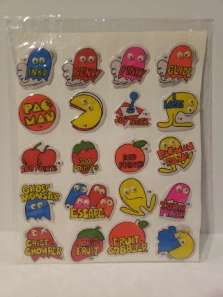 VINTAGE 1980 ' S PACMAN ARCADE GAME PUFFY STICKERS SHEET 2