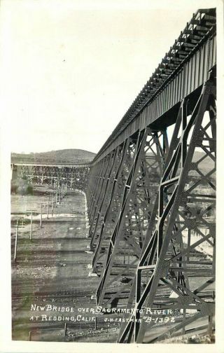 1940s Bridge Sacramento River Redding California Rppc Photo Postcard 5241