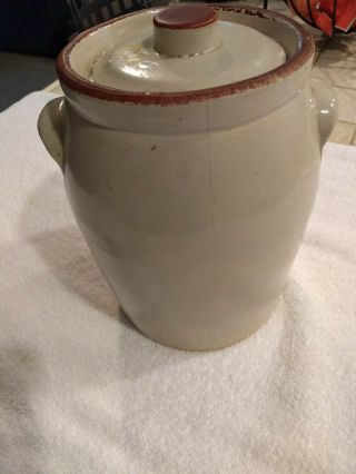 Vtg Stoneware Pottery Tall Crock Cookie Jar W Lid Hand Painted Floral